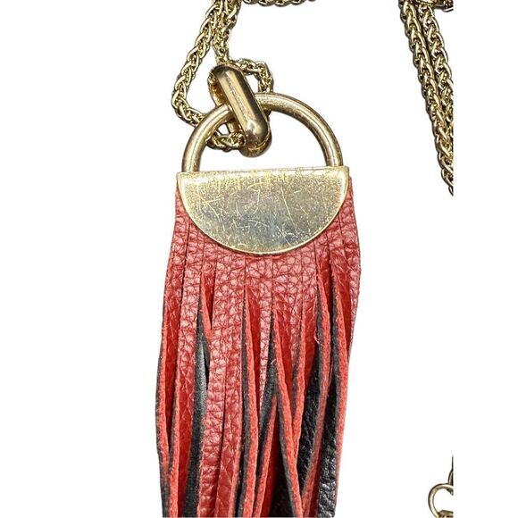 Anthropologie Gold with Leather Tassel Statement Necklace - Picture 3 of 7